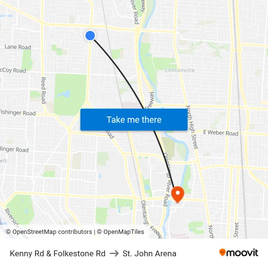 Kenny Rd & Folkestone Rd to St. John Arena map