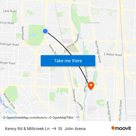 Kenny Rd & Millcreek Ln to St. John Arena map