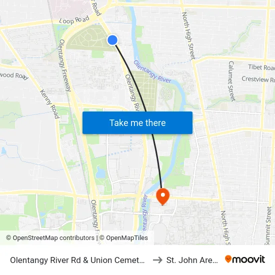 Olentangy River Rd & Union Cemetery to St. John Arena map