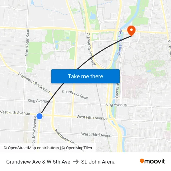 Grandview Ave & W 5th Ave to St. John Arena map