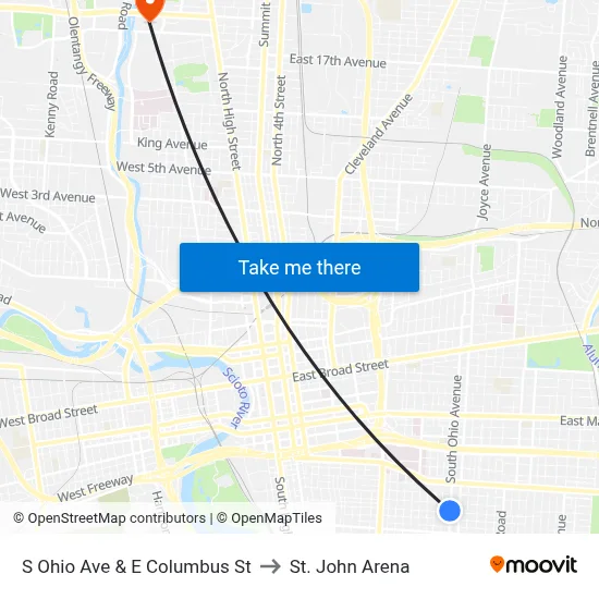 S Ohio Ave & E Columbus St to St. John Arena map