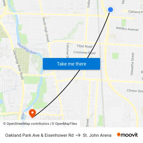 Oakland Park Ave & Eisenhower Rd to St. John Arena map