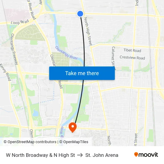 W North Broadway & N High St to St. John Arena map