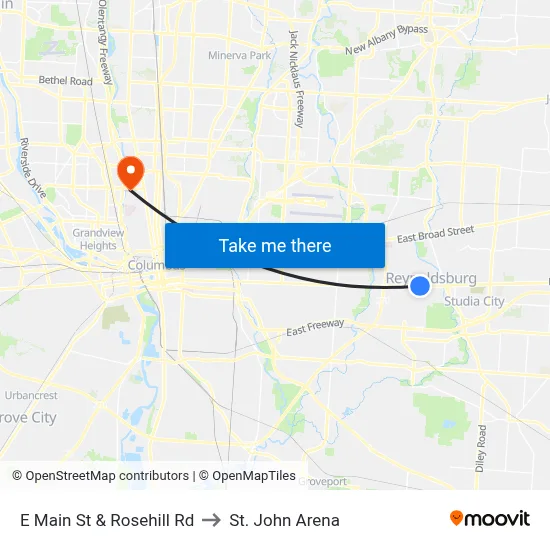 E Main St & Rosehill Rd to St. John Arena map