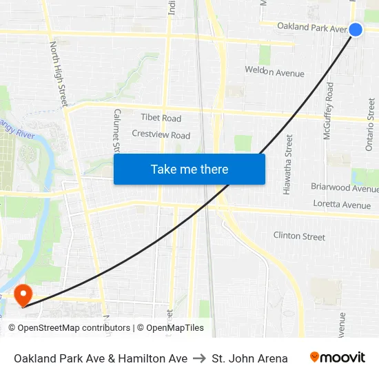 Oakland Park Ave & Hamilton Ave to St. John Arena map