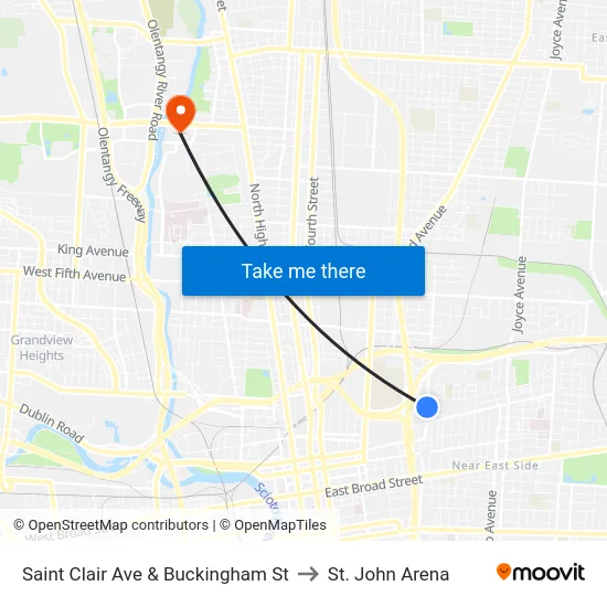 Saint Clair Ave & Buckingham St to St. John Arena map