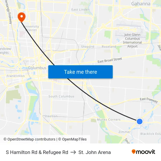 S Hamilton Rd & Refugee Rd to St. John Arena map