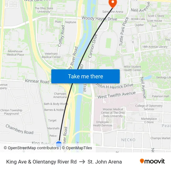 King Ave & Olentangy River Rd to St. John Arena map