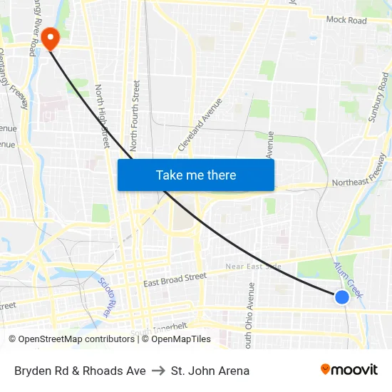 Bryden Rd & Rhoads Ave to St. John Arena map