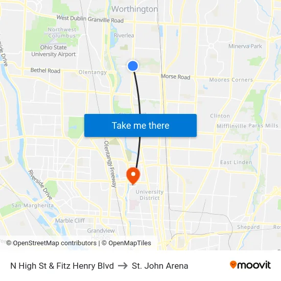 N High St & Fitz Henry Blvd to St. John Arena map