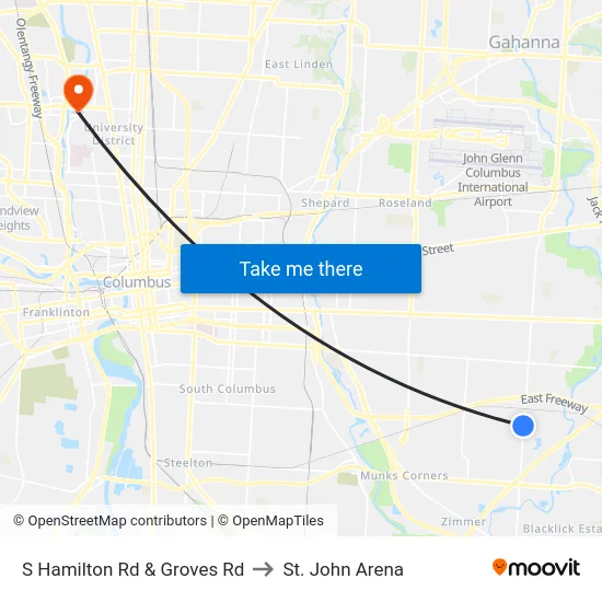 S Hamilton Rd & Groves Rd to St. John Arena map