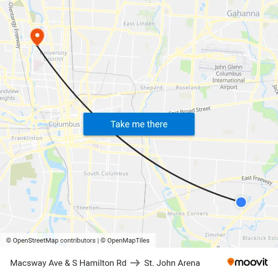 Macsway Ave & S Hamilton Rd to St. John Arena map