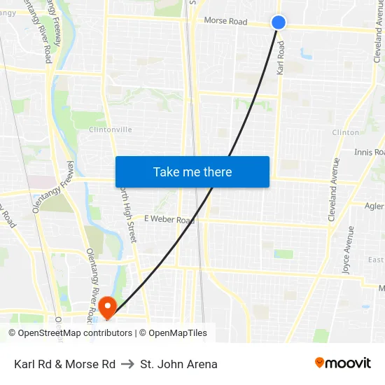 Karl Rd & Morse Rd to St. John Arena map