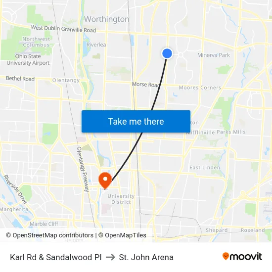 Karl Rd & Sandalwood Pl to St. John Arena map
