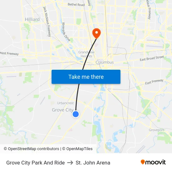 Grove City Park And Ride to St. John Arena map