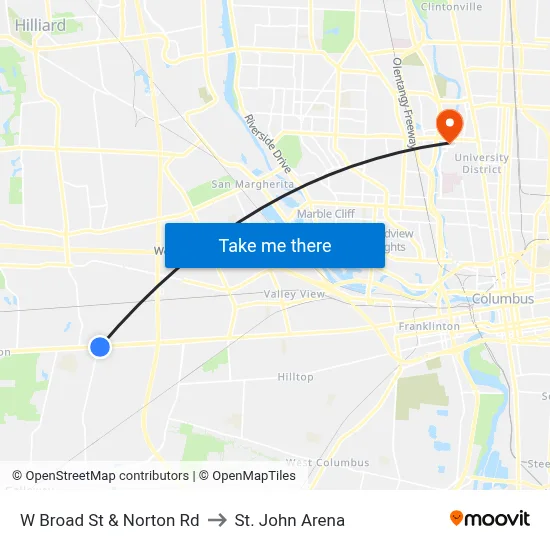 W Broad St & Norton Rd to St. John Arena map