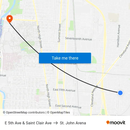 E 5th Ave & Saint Clair Ave to St. John Arena map