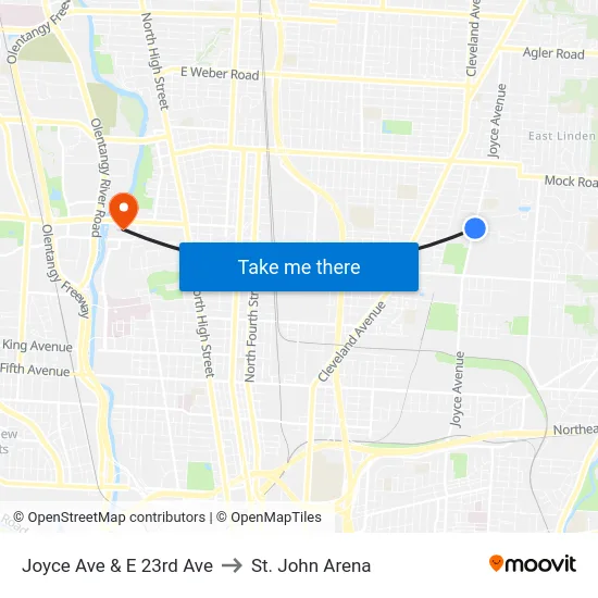 Joyce Ave & E 23rd Ave to St. John Arena map