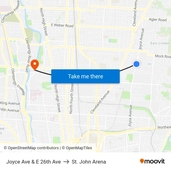 Joyce Ave & E 26th Ave to St. John Arena map