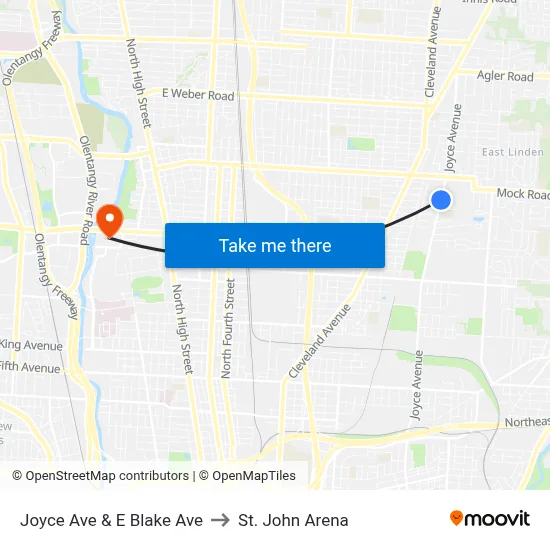 Joyce Ave & E Blake Ave to St. John Arena map