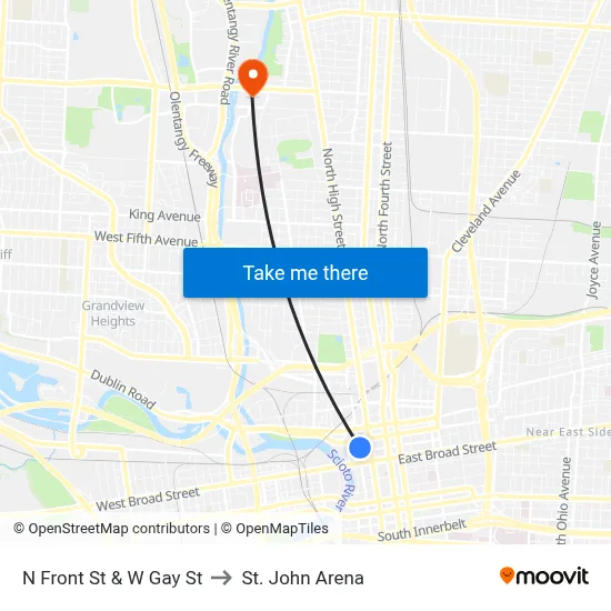 N Front St & W Gay St to St. John Arena map