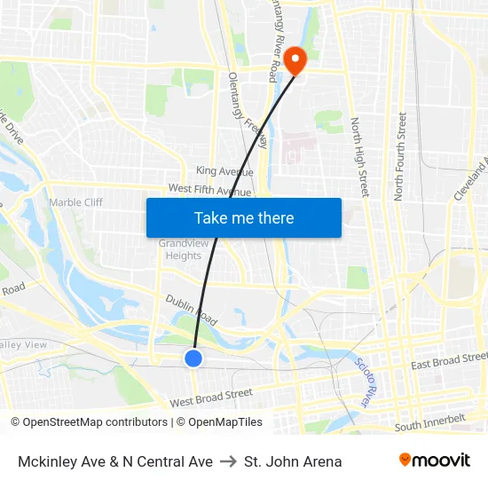 Mckinley Ave & N Central Ave to St. John Arena map