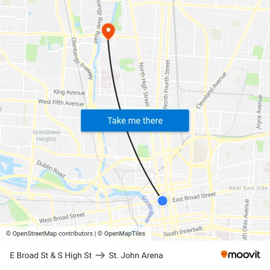 E Broad St & S High St to St. John Arena map