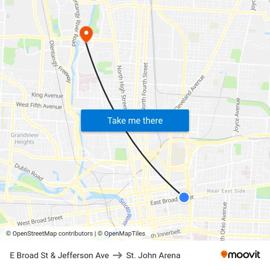 E Broad St & Jefferson Ave to St. John Arena map