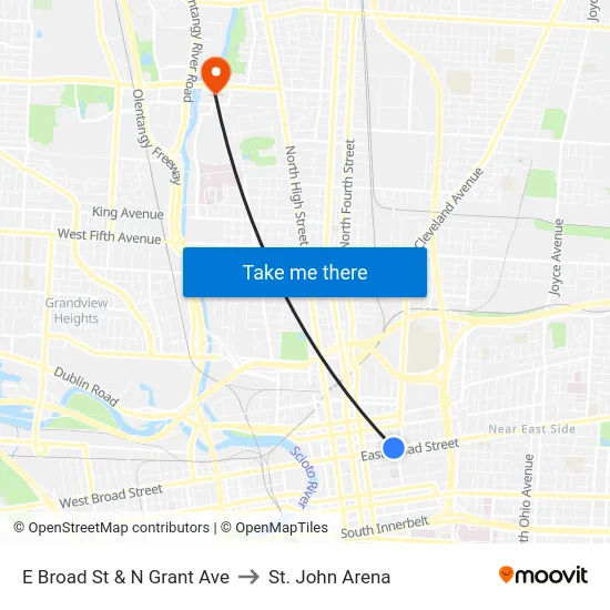 E Broad St & N Grant Ave to St. John Arena map