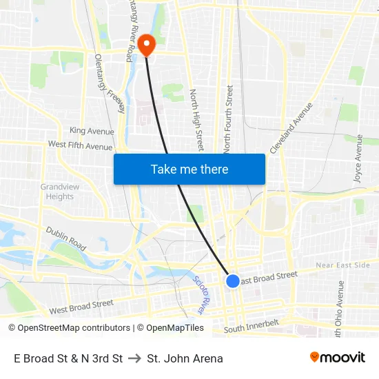 E Broad St & N 3rd St to St. John Arena map