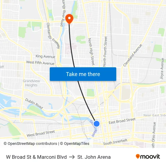 W Broad St & Marconi Blvd to St. John Arena map