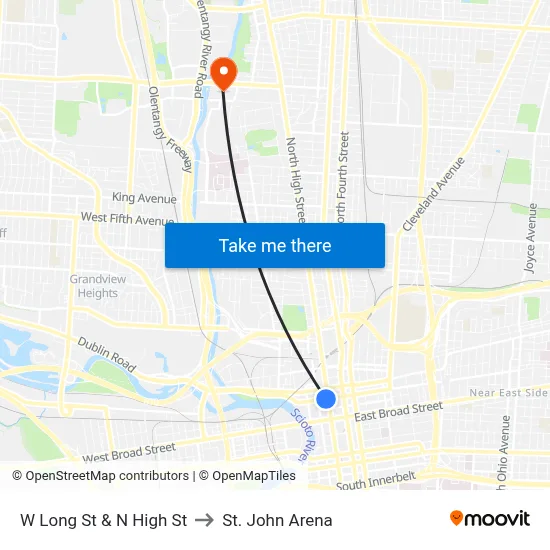 W Long St & N High St to St. John Arena map