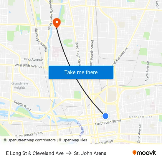 E Long St & Cleveland Ave to St. John Arena map