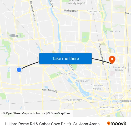 Hilliard Rome Rd & Cabot Cove Dr to St. John Arena map