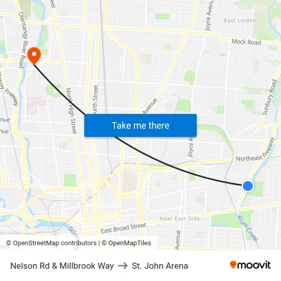 Nelson Rd & Millbrook Way to St. John Arena map