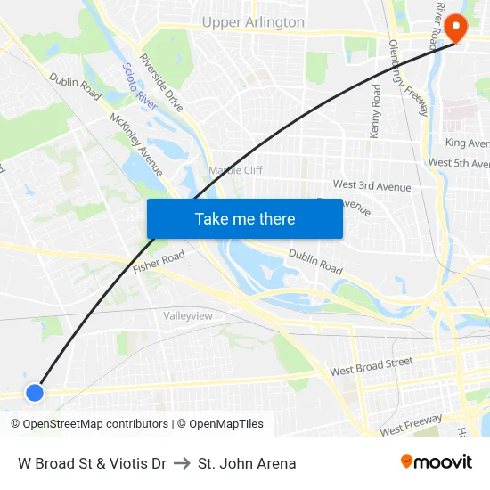 W Broad St & Viotis Dr to St. John Arena map
