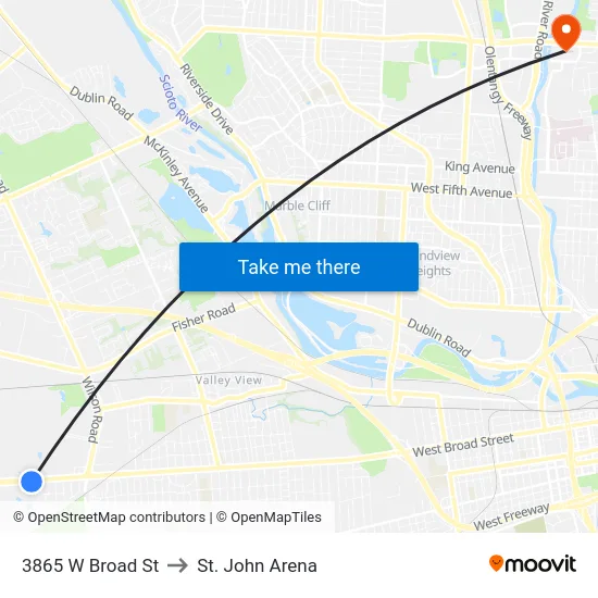 3865 W Broad St to St. John Arena map