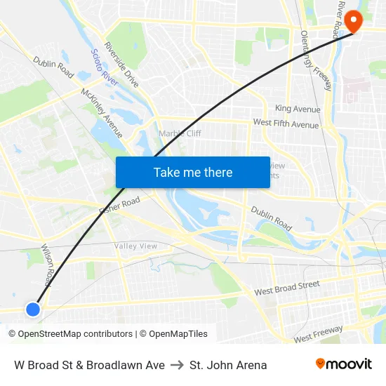 W Broad St & Broadlawn Ave to St. John Arena map