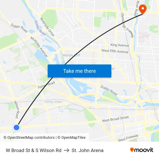 W Broad St & S Wilson Rd to St. John Arena map