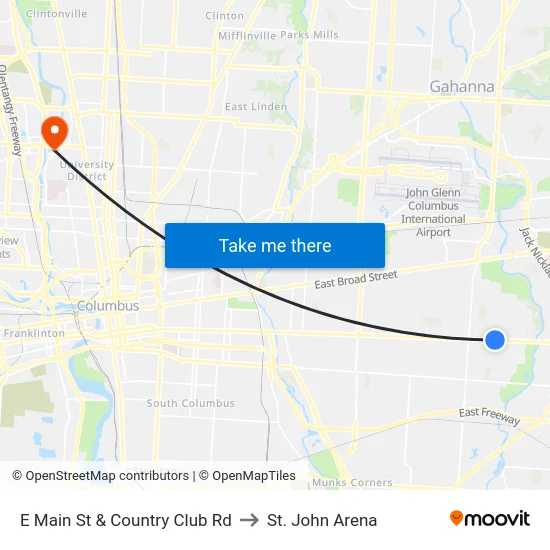 E Main St & Country Club Rd to St. John Arena map