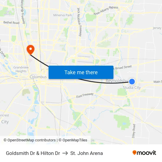 Goldsmith Dr & Hilton Dr to St. John Arena map
