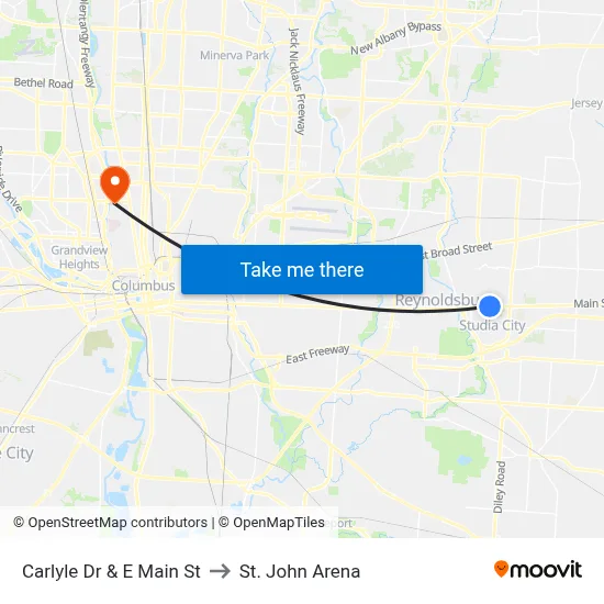 Carlyle Dr & E Main St to St. John Arena map