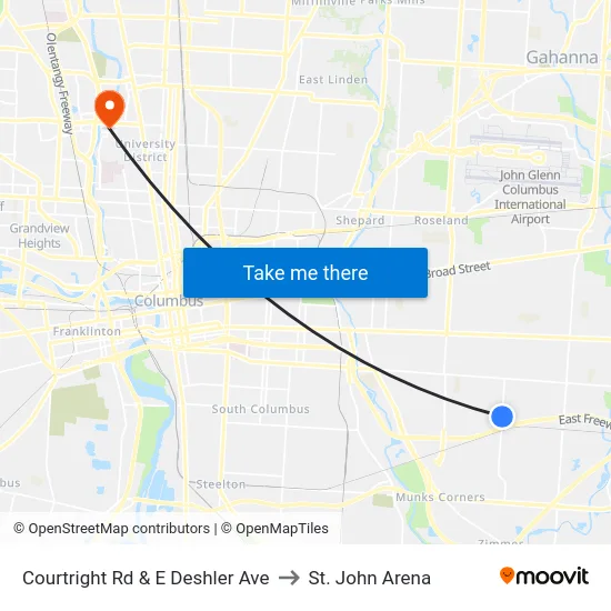 Courtright Rd & E Deshler Ave to St. John Arena map