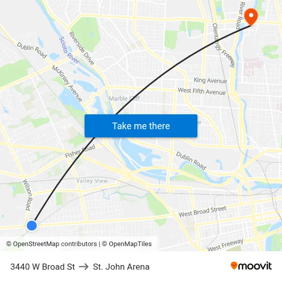 3440 W Broad St to St. John Arena map