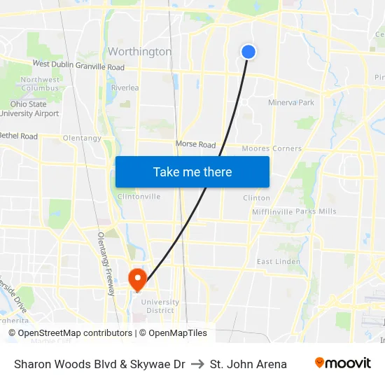 Sharon Woods Blvd & Skywae Dr to St. John Arena map