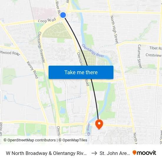 W North Broadway & Olentangy River Rd to St. John Arena map