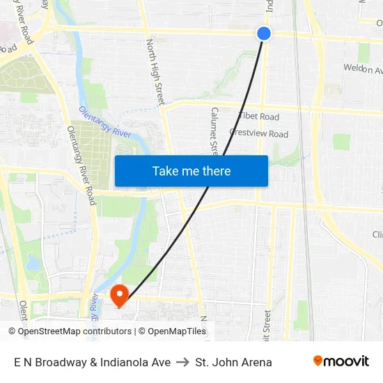E N Broadway & Indianola Ave to St. John Arena map