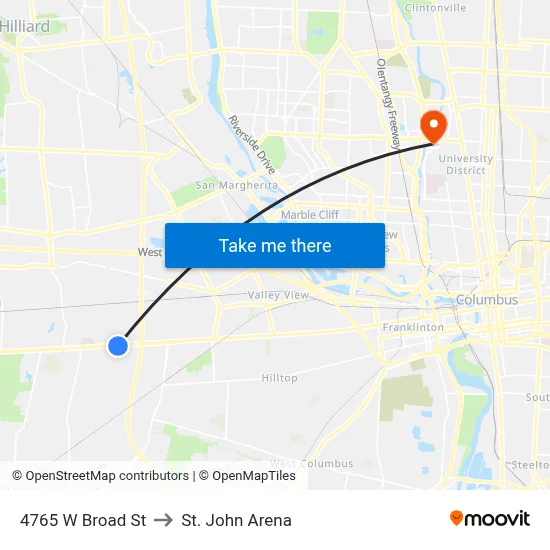 4765 W Broad St to St. John Arena map