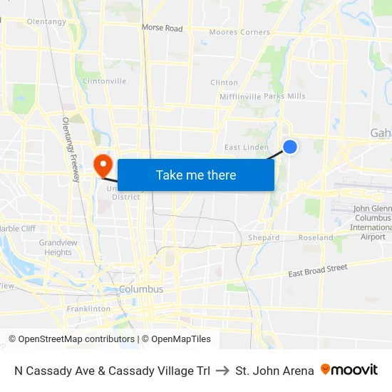 N Cassady Ave & Cassady Village Trl to St. John Arena map