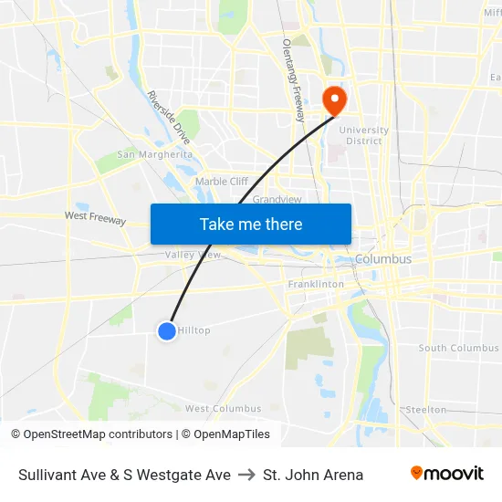 Sullivant Ave & S Westgate Ave to St. John Arena map